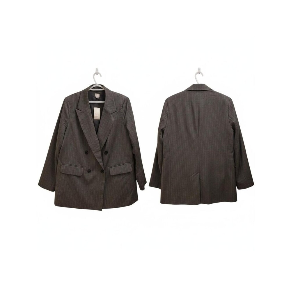 A New Day Women's Gray Pinstripe Double Breasted Blazer Jacket